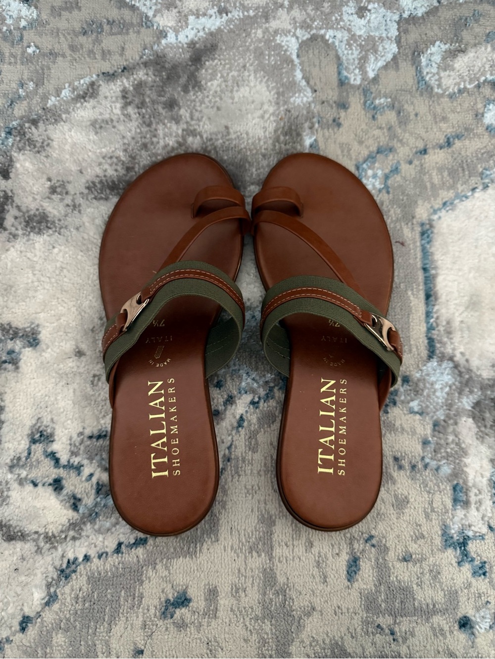 Italian Shoemakers Brown Leather Sandals with Green Straps